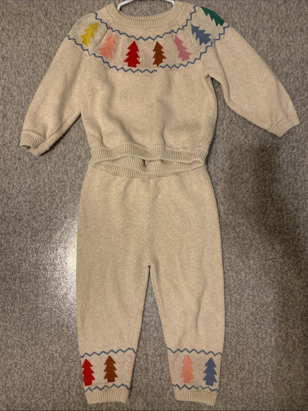 Hanna Andersson sweater/pants set, colorful Christmas trees, *100% cotton*